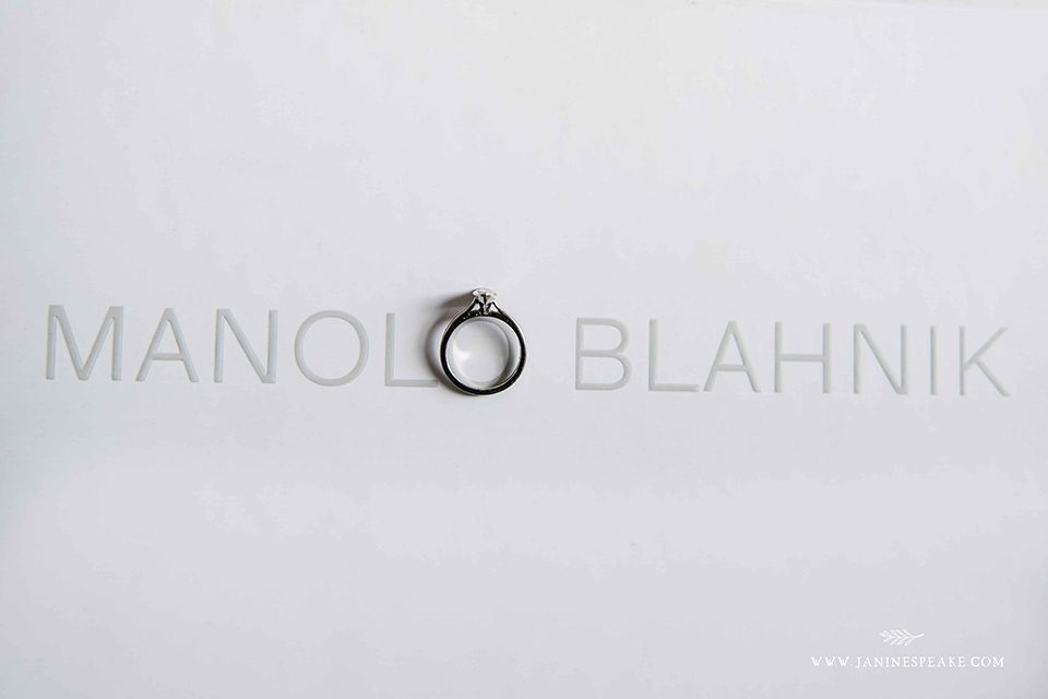 Manolo Blahnik shoe box with wedding ring