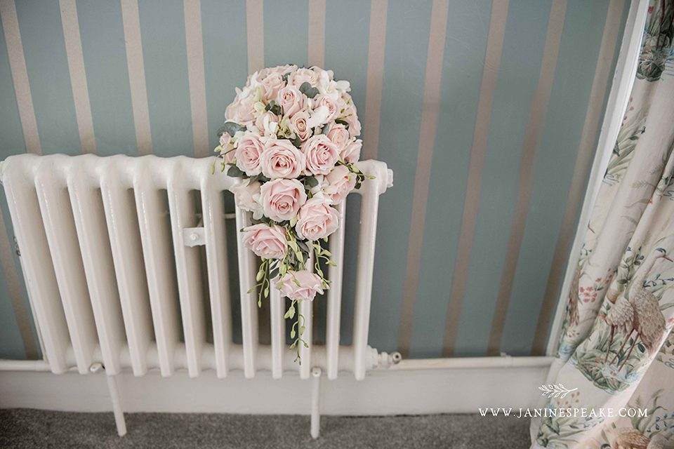 Pink rose long bridal bouquet